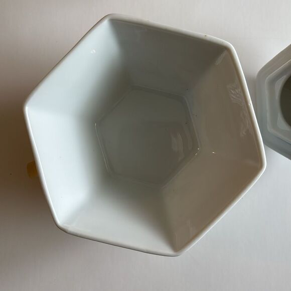 CB2 White Hexagonal Stacking Teapot Cup Gold Trim Tea For One - Picture 8 of 11